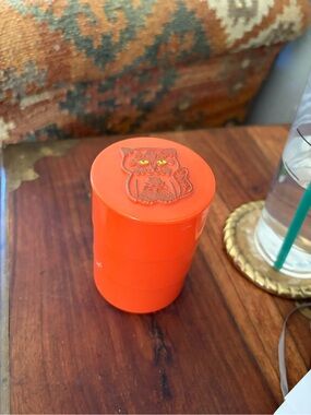 Antique Orange Stacking Container with Cat Motif 1960s